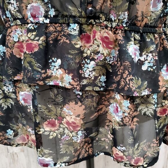 Pleione Floral Sheer Ruffled Blouse Size Small - Picture 5 of 8